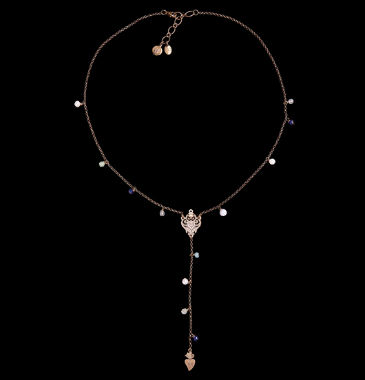 CATENE | Fantasia  | Collana rosario con perle Orecchini  bianche blu e piccolo cuore in ottone
