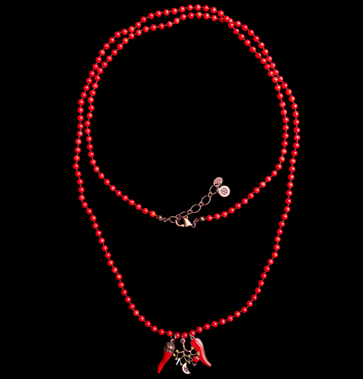 COLLANE | Sacro e Profano | Collana in perline corallo bamboo e ciondoli portafortuna