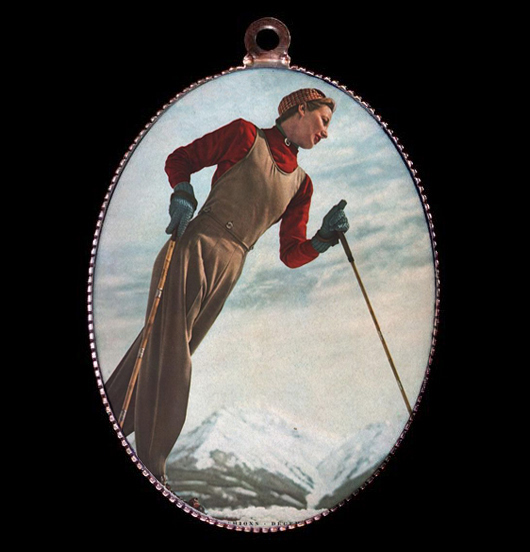 Medaglione in porcellana con sciatore per amanti della montagna, dello sci, del freddo, dell'inverno